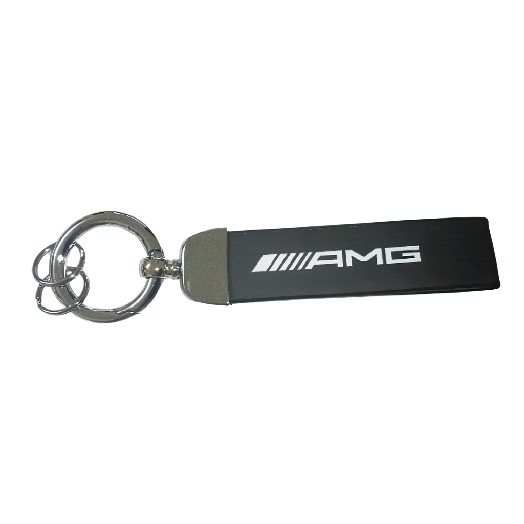 Key Ring - Class A - AMG - Black Leather - White Writing - Mercedes
