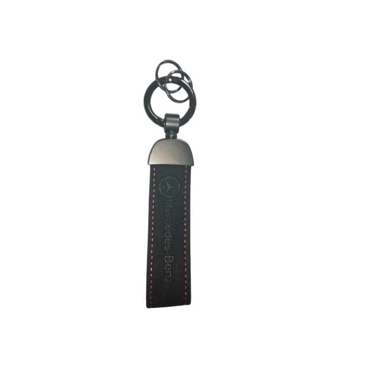 Key Ring - Class A - Black Leather with Red Stitching - Mercedes