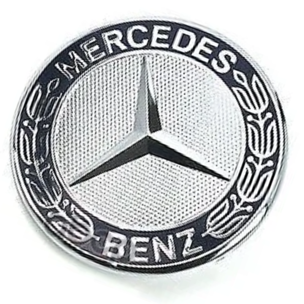 Mercedes Benz - Flat Bonnet Badge - Solid Silver Emblem - Black Rim