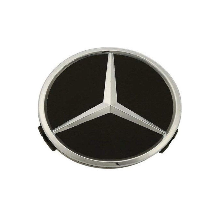 Wheel Cap - Flat - Black With Silver Emblem - Mercedes- Prices are per wheel cap