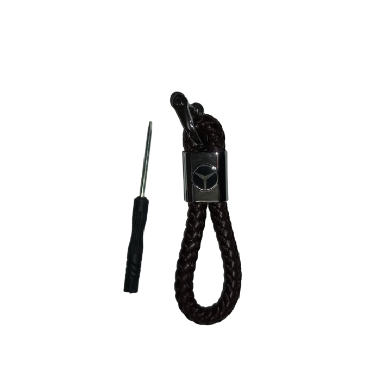 Key Ring Material Plaited Stray - Dark Brown with Screw Driver - Mercedes