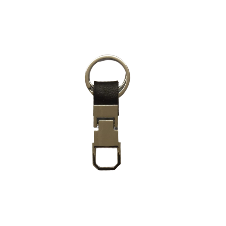 Key Ring - Metal - Small Black Leather Strap