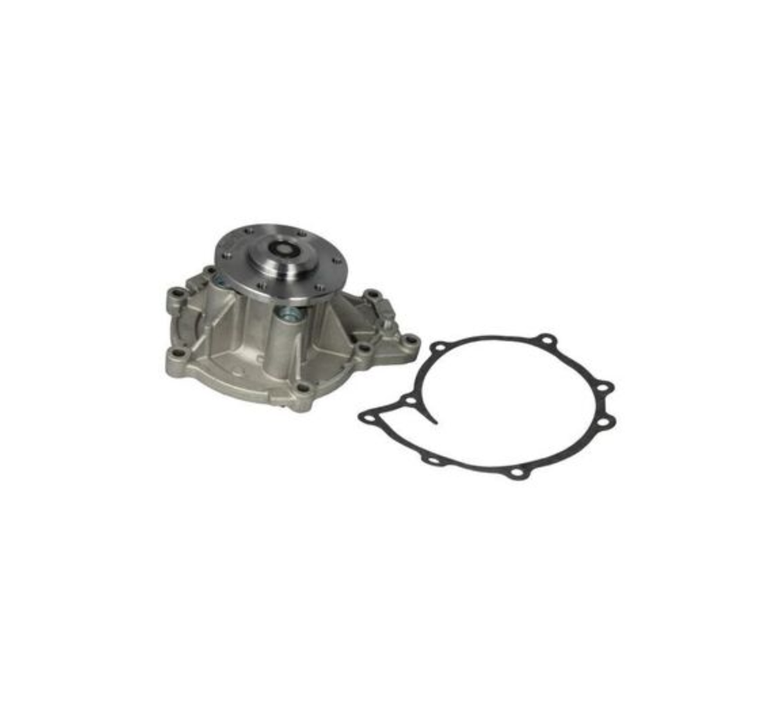 Metal water pump and gasket on a white background