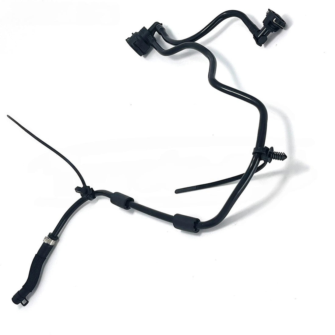 Black metal brake line on a white background